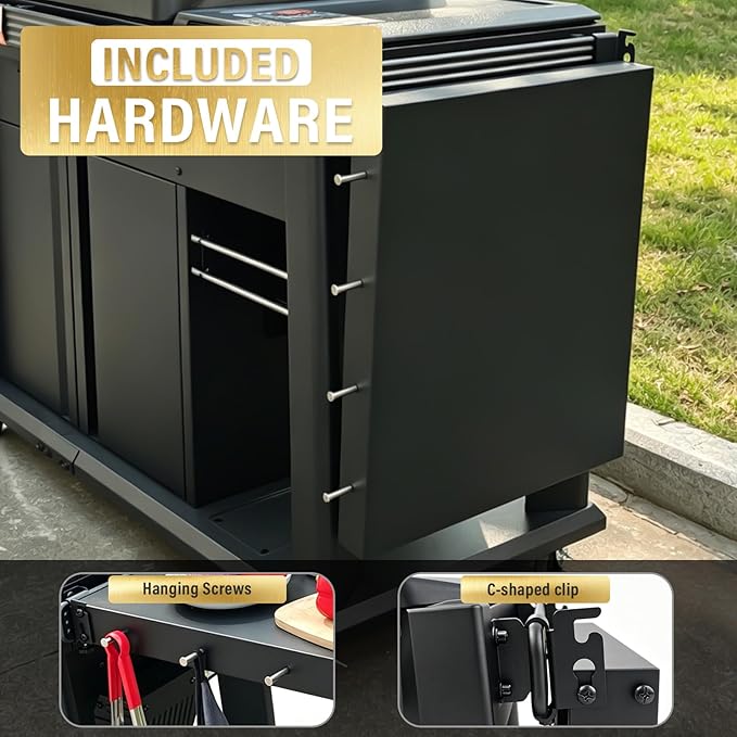 Uniflasy Folding Grill Side Shelf for Traeger Woodridge Pro/Elite/Plus Foldable Shelf for Traeger Inwood/Inwood XL Pellet Grill Accessories Large BBQ PrepTable with Hooks Outdoor Cooking Workspace