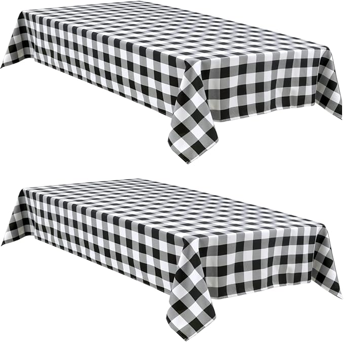 Hiasan Buffalo Plaid Tablecloth Waterproof, 2 Pack, 54 x 54 inch - Black and White Checkered Table Cloth Square for Outdoor Picnic/Party/Dining