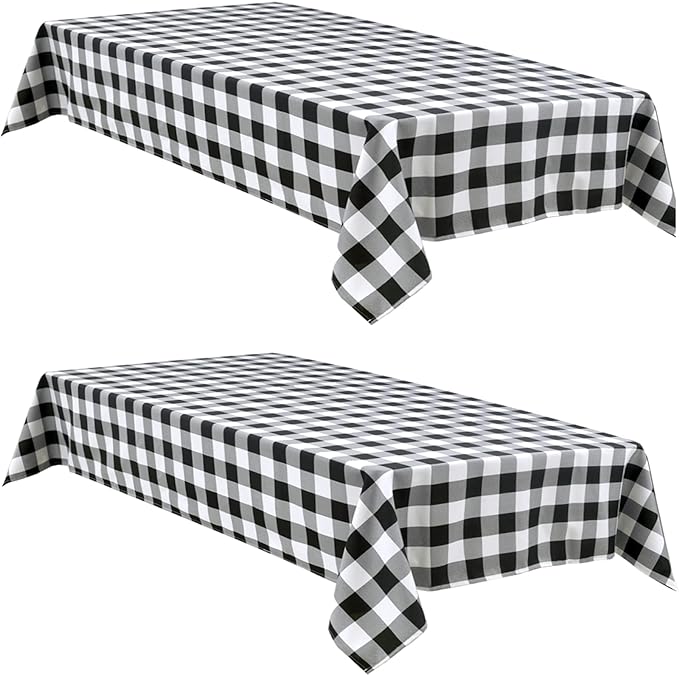 Hiasan Checkered Table Cloths Rectangle 60 x 120 inch, 2 Pack - Waterproof Black and White Tablecloth for Outdoor Picnic/Party/Dining