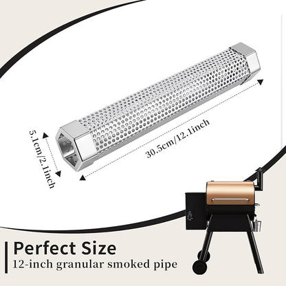 Smoke Tube Compatible with Traeger Grill, 2 Pack, 12" Pellet Smoker Tube | Stainless Steel BBQ Smoking Tube for Hot and Cold Smoking, Portable Design for Cheese, Meat, Fish, Fits Most Grills & Smokers