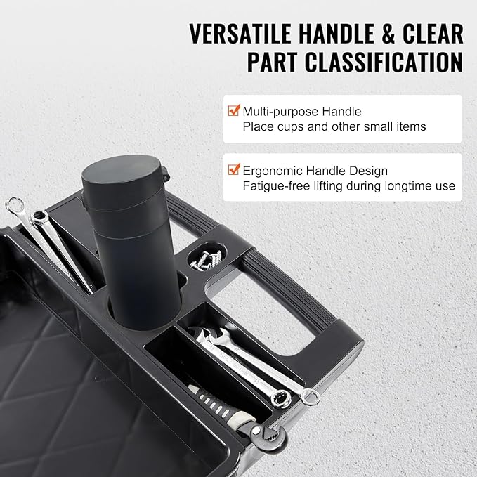VEVOR Utility Service Cart, 2 Shelf 550LBS Heavy Duty Plastic Rolling Utility Cart, Medium Lipped Shelf, 360° Swivel Wheels, Ergonomic Storage Handle for Warehouse Garage, Black | Heavy Duty Rolling Cart with 360° Swivel Wheels, Medium Lipped Shelf, Er...