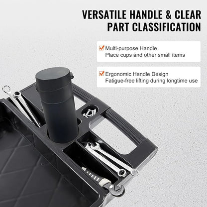 VEVOR Utility Service Cart, 2 Shelf 550LBS Heavy Duty Plastic Rolling Utility Cart, Medium Lipped Shelf, 360° Swivel Wheels, Ergonomic Storage Handle for Warehouse Garage, Black | Heavy Duty Rolling Cart with 360° Swivel Wheels, Medium Lipped Shelf, Er...