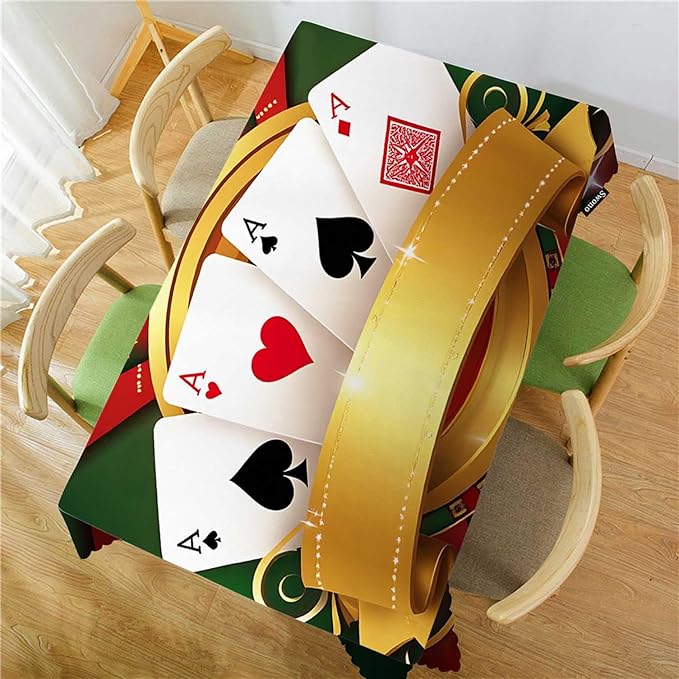 Swono Poker Table Cloth Gambling Playing Cards Game Casino Print Rectangle Tablecloth Picnic Table Cover BBQ Table Cloth Polyester for Kitchen Party Dinner 50x72 Inch