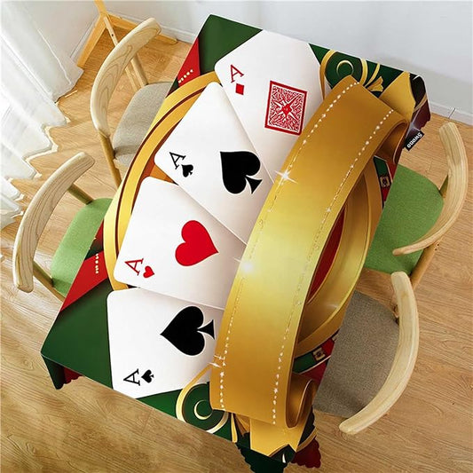 Swono Poker Table Cloth Gambling Playing Cards Game Casino Print Rectangle Tablecloth Picnic Table Cover BBQ Table Cloth Polyester for Kitchen Party Dinner 50x72 Inch
