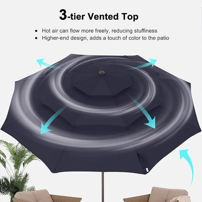 ABCCANOPY 10Ft 3 Tiers Market Umbrella, Outdoor Table Umbrella for Patio, Deck, Backyard (Navy Blue)
