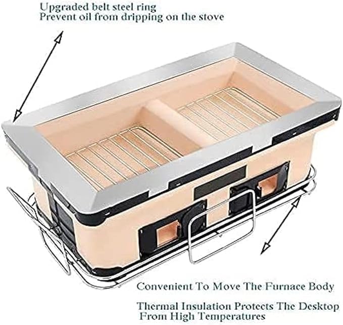 Table Top Japanese Yakiniku Yakitori Charcoal Grill, Traditional Earthware Barbecue Cooker Stove with Wire Mesh Grill for Backyard Outdoor Cooking
