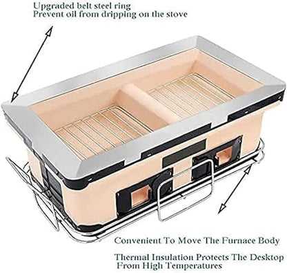 Table Top Japanese Yakiniku Yakitori Charcoal Grill, Traditional Earthware Barbecue Cooker Stove with Wire Mesh Grill for Backyard Outdoor Cooking