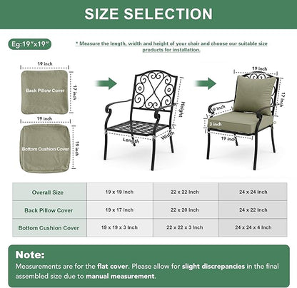 Summsun Water Resistant Outdoor Chair Cushions, Faux Linen Backrest and Deep Seat Cushion Set with Ties, Removable Cover, Non-Slip Bottom for Patio Furniture, 22 x 22 Inch, Mocca Green