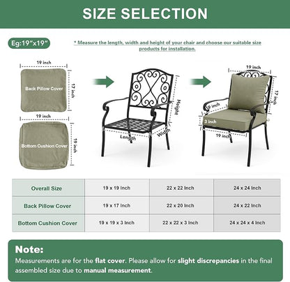 Summsun Water Resistant Outdoor Chair Cushions, Faux Linen Backrest and Deep Seat Cushion Set with Ties, Removable Cover, Non-Slip Bottom for Patio Furniture, 22 x 22 Inch, Mocca Green, Set of 2