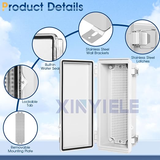 Waterproof Outdoor Project ABS Plastic Junction Box IP67 Weatherproof Dustproof Enclosure with Hinged Cover, Mounting Plate,Wall Brackets for Power Project (10.2"x4.3"x3.0")