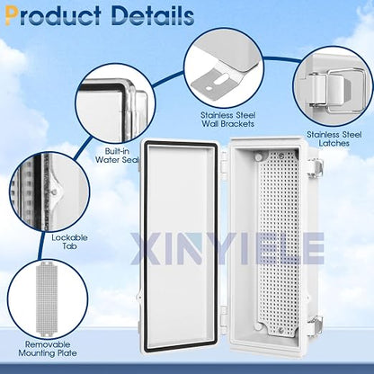 Waterproof Outdoor Project ABS Plastic Junction Box IP67 Weatherproof Dustproof Enclosure with Hinged Cover, Mounting Plate,Wall Brackets for Power Project (10.2"x4.3"x3.0")