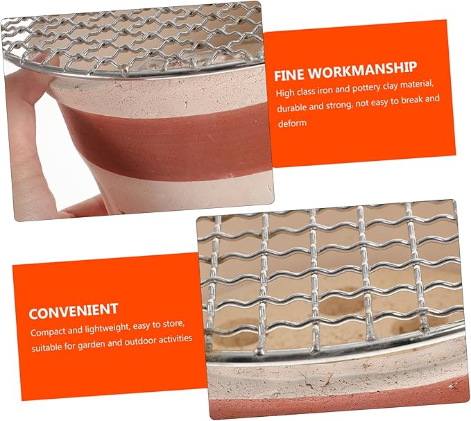 BESPORTBLE Retro Charcoal Bbq Stove Portable Crude Pottery Grill for Outdoor Cooking Durable and Versatile Charcoal Grill with Bbq Net for Tailgating and Backyard Barbecues