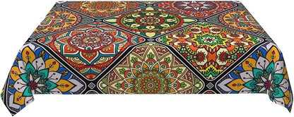 Mandala Colorful Tablecloth, Waterproof Retro Table Cloth for Kitchen Dining Picnic Parties Wedding Home Decor Outdoor Indoor Rectangle 54x72 Inch Boho Table Cover