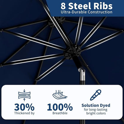 Garvee patio Umbrella with Solar Lights, Outdoor Table Umbrella with 8 Durable Ribs, Tilt & Crank Mechanism, Waterproof & UV Protection for Garden, Backyard, Poolside,