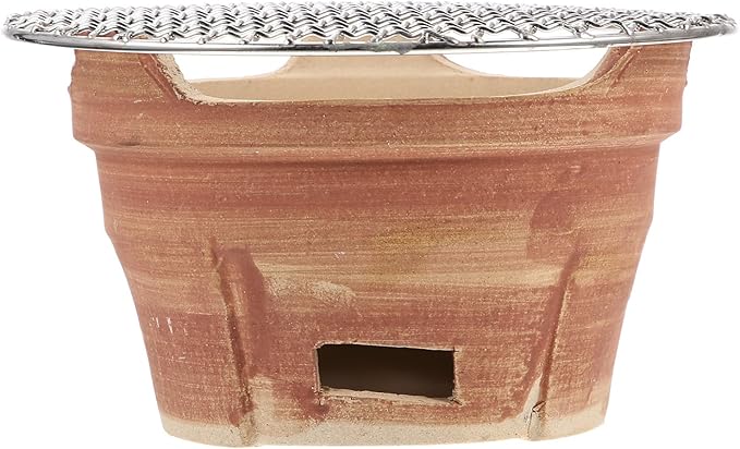 Mini Retro Ceramic Charcoal Barbecue Grill Set with Bbq Net, Portable Household Charcoal Stove for Outdoor Camping and Patio Cooking, Brown Pottery Hibachi Style Color