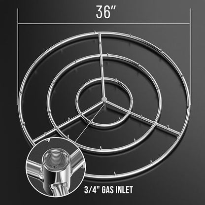 Skyflame 36-Inch Round Stainless Steel Fire Pit Jet Burner Ring | 304 Stainless Steel, 443,000 BTU, Flame Jet Nozzles, Patio Use