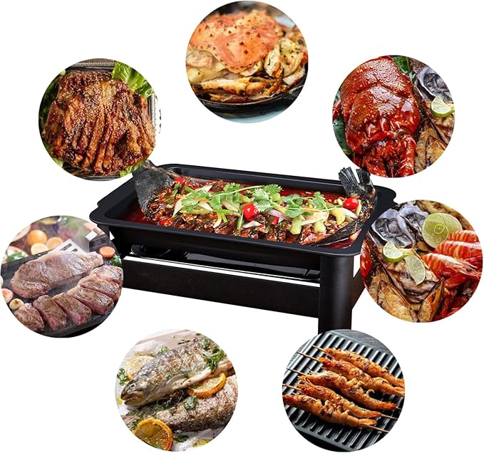 Teppanyaki Grill and Portable Charcoal Alcohol Barbecues Grill Stainless Steel Griddle Pan, Camping BBQ Grilling and Grilled Fish Stove for Indoor Outdoor (45 * 34.5cm)