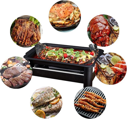 Teppanyaki Grill and Portable Charcoal Alcohol Barbecues Grill Stainless Steel Griddle Pan, Camping BBQ Grilling and Grilled Fish Stove for Indoor Outdoor (45 * 34.5cm)