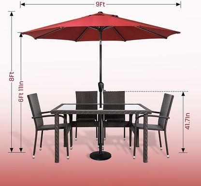 Sun-Ray 9' Round Patio Umbrella with Push-Button Tilt and Hand Crank Lift System, Market Umbrella for Porch, Deck, and Patio