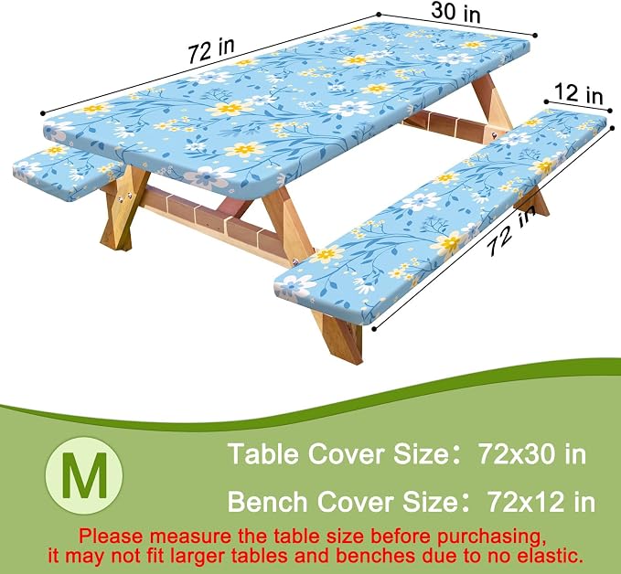 Picnic Table and Bench Cover Set, Waterproof Fitted Elastic Cloth | Portable Camping Essentials With Built-In Storage Pocket And Waterproof Fabric For Outdoor RV Or Picnic Table Use