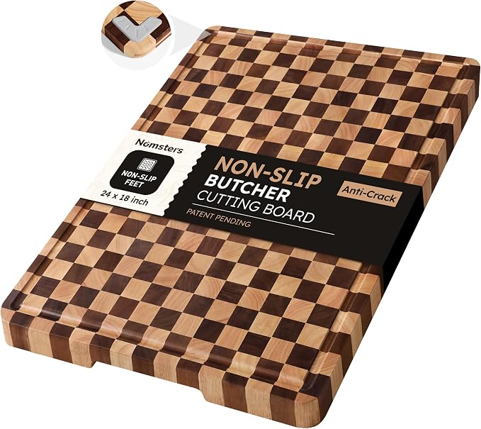 Cutting Boards for Kitchen Checkered Cutting Board 24in Acacia Wood Charcuterie Board Serving Heavy Duty Non Toxic Slip Over Sink Butcher Block Wood Chopping Board with Juice Grooves Handles