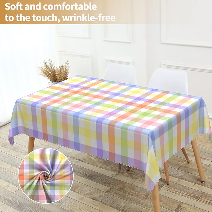 Checkered Rectangle Tablecloth 55x102 Inch - Colorful Plaid Table Cloth, Gingham Wrinkle Free Waterproof Table Cover for Kitchen, Party, Dinner and Outdoor