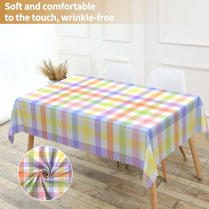 Checkered Rectangle Tablecloth 55x102 Inch - Colorful Plaid Table Cloth, Gingham Wrinkle Free Waterproof Table Cover for Kitchen, Party, Dinner and Outdoor