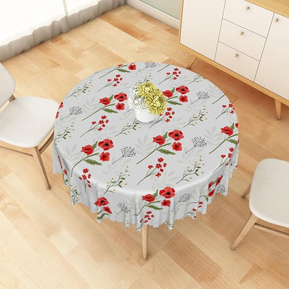 Red Poppy Round Tablecloths Spring Flowers Botanical Tablecloth Polyester for Party Dinner Decorative Circle Table Cloth Dust-Proof Table Cover for Home Restaurant Picnic Camping BBQ 70 Inch