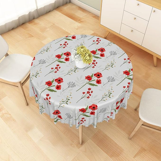 Red Poppy Round Tablecloths Spring Flowers Botanical Tablecloth Polyester for Party Dinner Decorative Circle Table Cloth Dust-Proof Table Cover for Home Restaurant Picnic Camping BBQ 70 Inch