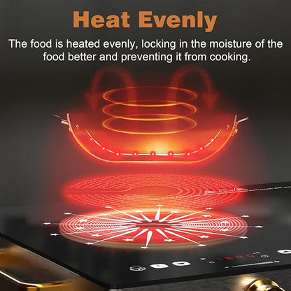 2 Burner Electric Cooktop 110V - 24 Inch(22.2"x 13.07") Countertop Electric Stove with Handles 2000W, Two Burner Ceramic Burner with Touch and Knob Control, Timer, Safety Lock, 120V Plug in
