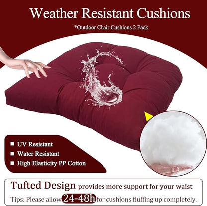 MTMR Outdoor Chair Cushions Set of 2, Patio Furniture Seat Pads, Waterproof | 2Pcs , waterproof cover, PP cotton, u-shaped, no-fading, thick patio seat pads for outdoor wicker furniture in yard, 19x19x4