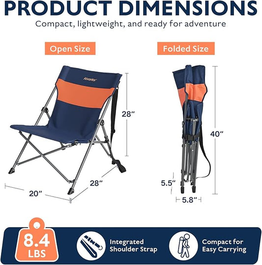 Alvantor® Camping Chair, High Back Folding Beach Chair Breathable for Outdoor, Ergonomic Backrest, Easy Use Portable Lawn Chair Seat for Travel, Fishing, Pinic, Sports Events, 20"x28"x28"