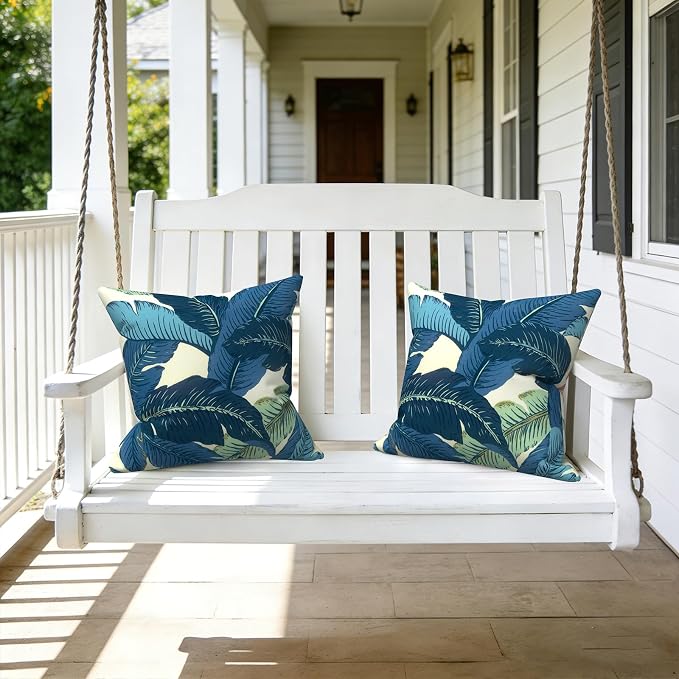 LVTXIII 2 Pack Outdoor Throw Pillow Covers for Patio Furniture, 16x16 Inch Square Pillow Case, Water-Repellent Cushion Covers for Garden, Porch, Sofa, Swaying Palms Blue