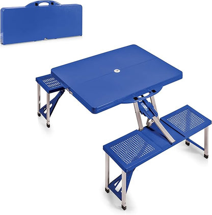 Picnic TIME Portable Folding Picnic Table with Seats for 4, Collapsible Aluminum Table with Benches & Umbrella Hole, Lightweight Foldable Table for Camping, Travel, Backyard, Tailgating | with Umbrella Hole
