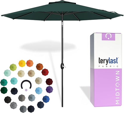 Midtown Umbrellas - 10-Year-No-Fade 6 Ft Patio Umbrella with Terylast Fabric, Auto-Tilt Aluminum Frame and 8 Reinforced Ribs for Deck, Pool, Garden & Beach - Forest Green Canopy, Black Pole