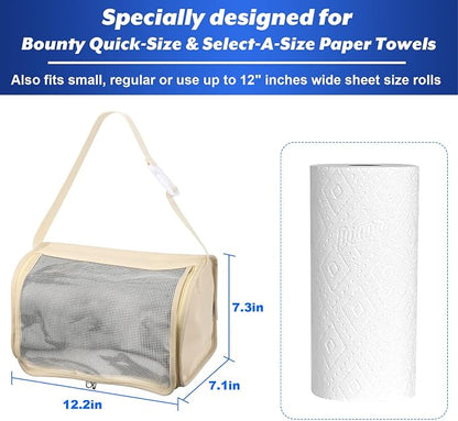 Kitchen Paper Towel Holder, Hanging Paper Towel Dispenser with Transparent Cover, Easy to Tear Papers Waterproof Papers Towels Holder for Kitchen Organization and Storage (Beige)