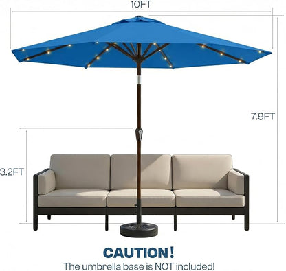 10FT Solar Patio Umbrella with Lights, Outdoor Table Market Umbrella with 32 LED Lights, 8 Sturdy Ribs, Push Button Tilt and Crank for Pool, Deck and Garden, UV-Resistant