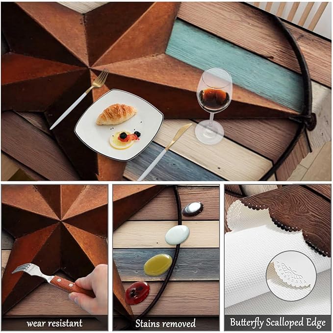 Swono Wooden Texas Rectangle Tablecloth Western Country Barn Texas Star Table Cloth Dining Table Cover for Home Kitchen Restaurant Party Buffet Picnic, 52x70 Inch