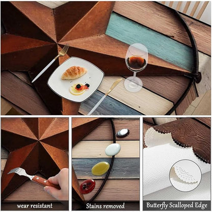 Swono Wooden Texas Rectangle Tablecloth Western Country Barn Texas Star Table Cloth Dining Table Cover for Home Kitchen Restaurant Party Buffet Picnic, 52x70 Inch