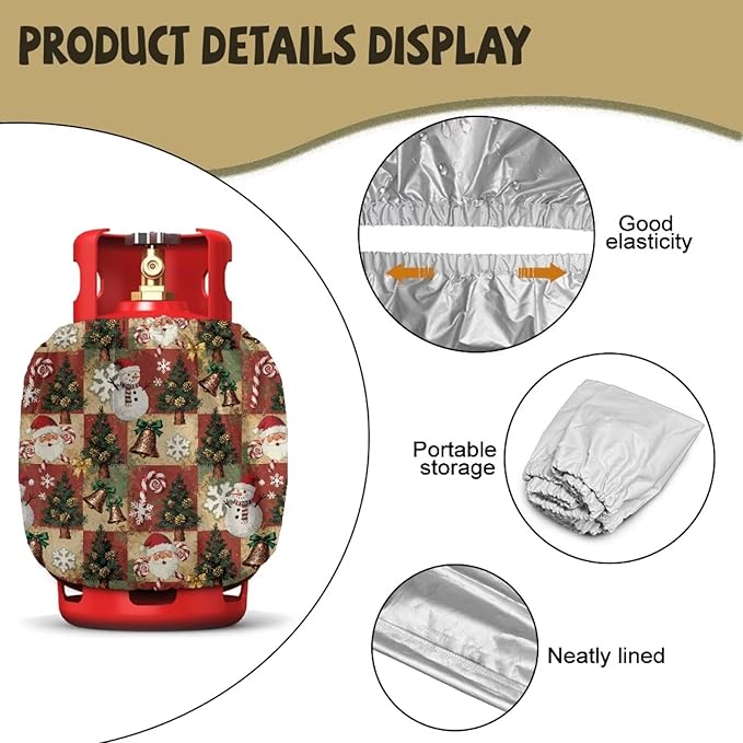 Christmas Print Propane Tank Cover 20lb Easy to Install Gas Cover Fits Standard 20 lb Tank Cylinder Waterproof Grill Accessories for Outdoor Camper