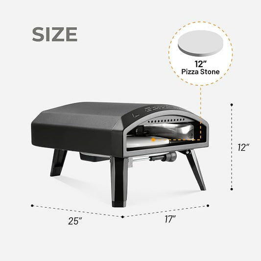 EchoSmile 12'' Gas Outdoor Pizza Oven, Propane Pizza Cooker Reaches 950°F, 60 Seconds Fast Cooking, Includes Gas Hose, Flame Control Knob, Extended Heat Handle, Black