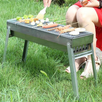 Metal Outdoor Barbecue Table, Simple Grill Set, Folding Charcoal, Non Stick Pan