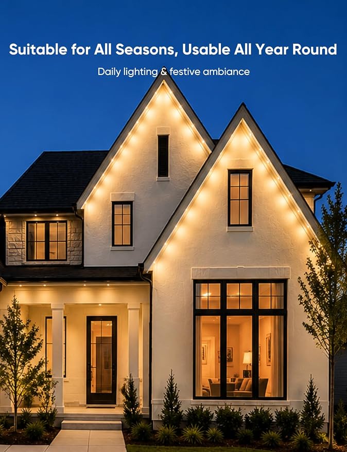 APPECK RGBW Permanent Outdoor Lights 300ft, 40LM, with 216 LED Bulbs, Black | IP67 Waterproof, 111 Scene Modes, 2700K Warm White, Music Sync, Individual Control, Eave Lights Compatible with Alexa