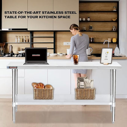 DuraSteel 24x72 Stainless Steel Work Table - NSF Commercial Prep Metal Table w/Adjustable Under Shelf - Kitchen Outdoor Pizza Oven Stand, Garage Workbench, Laundry Utility Worktable - 350 lb Capacity