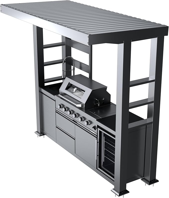 97-Inch 4-Burner 72000 BTU Stainless Steel Propane Gas Grill Outdoor Kitchen Island with Canopy,648Sq.In Cooking Area,Wine Cooler,Refrigerator,Rotisserie,for Backyard BBQ,Silver
