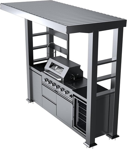 97-Inch 4-Burner 72000 BTU Stainless Steel Propane Gas Grill Outdoor Kitchen Island with Canopy,648Sq.In Cooking Area,Wine Cooler,Refrigerator,Rotisserie,for Backyard BBQ,Silver