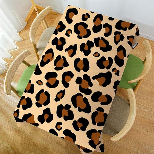 Swono Tablecloth Leopard, African Cheetah Skin Leopard Print Table Cloth for Kitchen Dining Tabletop Decoration Parties Weddings, 52 X 70 Inch Rectangle Brown Tablecloth