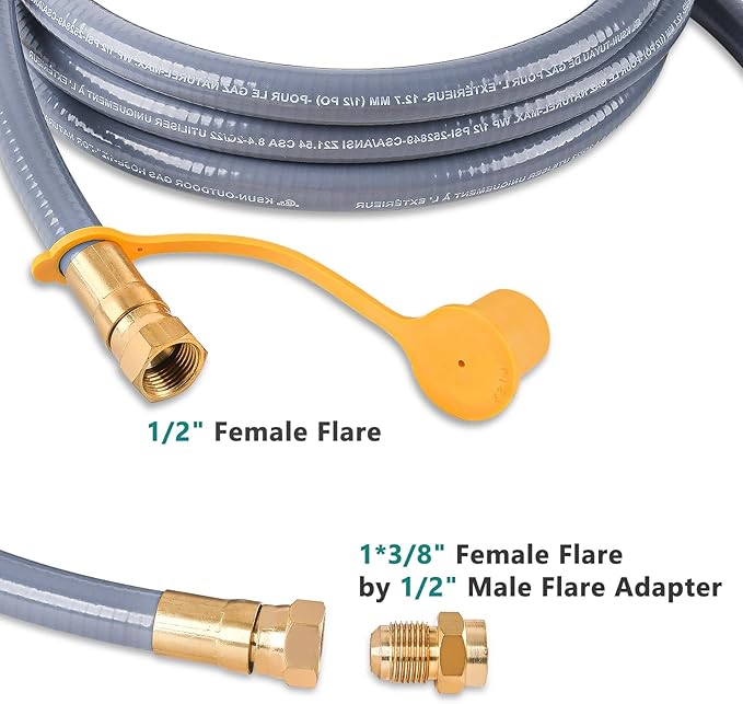 GasSaf 24 Feet 1/2" ID Natural Gas Hose with Quick Connect, Natural Gas Line for Gas Grill, Generator, Patio Heater and More