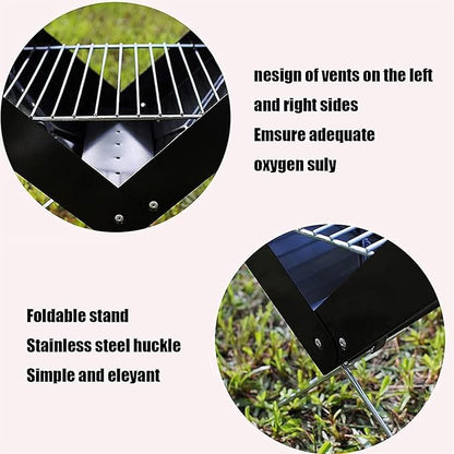 BBQ Grill Barbeque Grill Outdoor Charcoal Grill Portable Barbecue Grill Cooking Stainless Steel Folding for Camping Barbeque Grill for Camping (Black 30 * 26.5 * 30cm)