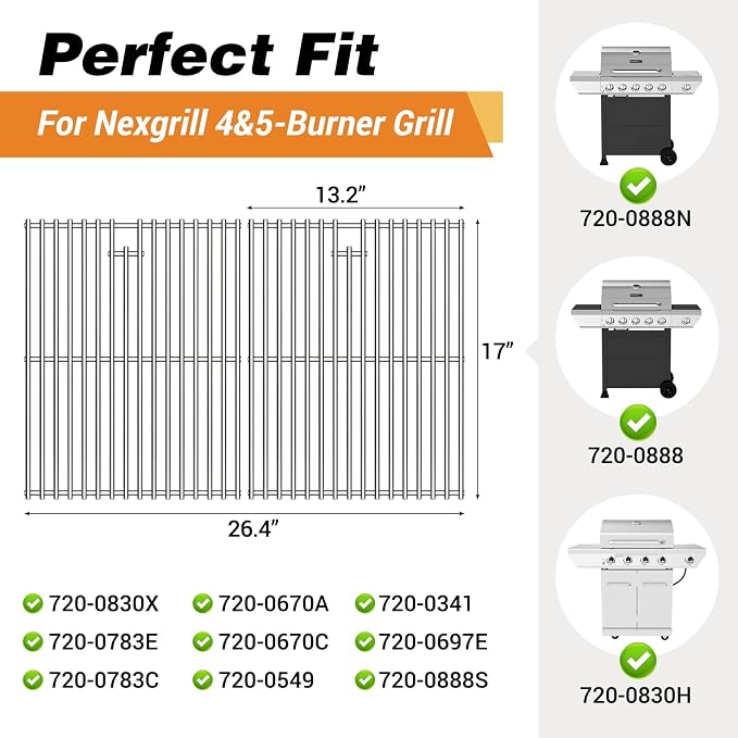 17 Inch Stainless Steel Cooking Grates for Home Depot Nexgrill 720-0830H 720-0830D 720-0783E 720-0783C Gas Grill Replacement Parts Uniflame Gas Grills Cooking Grids 2 Pack